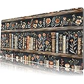 Library Desk Mat Dark Academia Large Mouse Pad Forest Book Nature Floral Gaming Mousepad XL Vintage Aesthetic Desk Pad 31.5 x 11.8 in Laptop Computer Keyboard Mouse Mat Accessories Decor