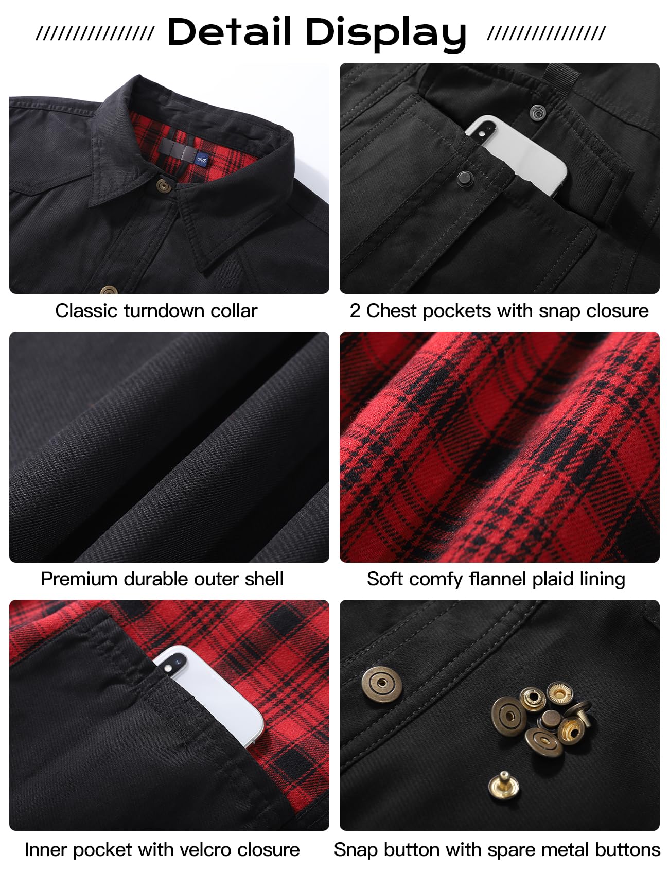 Flygo Mens Flannel Lined Shirt Jacket Lightweight Snap Button Western Jacket Rugged Outdoor Cowboy Shirts Jackets