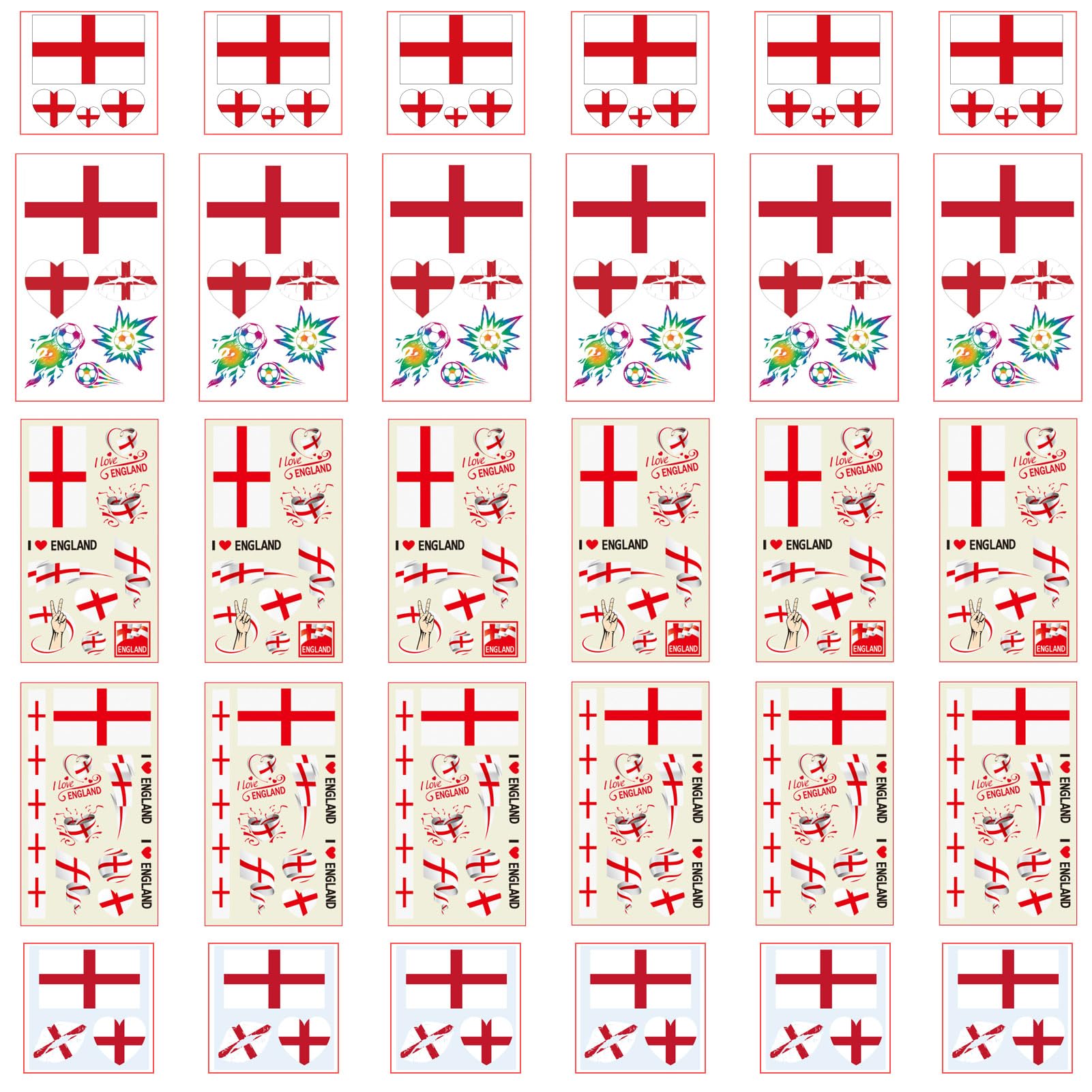 Autousa 30x Temporary Tattoos of England Flag for International Competitions 2024 European Championship Football World Cup Face Waterproof Flags Stickers (30 Sheets） — image 1