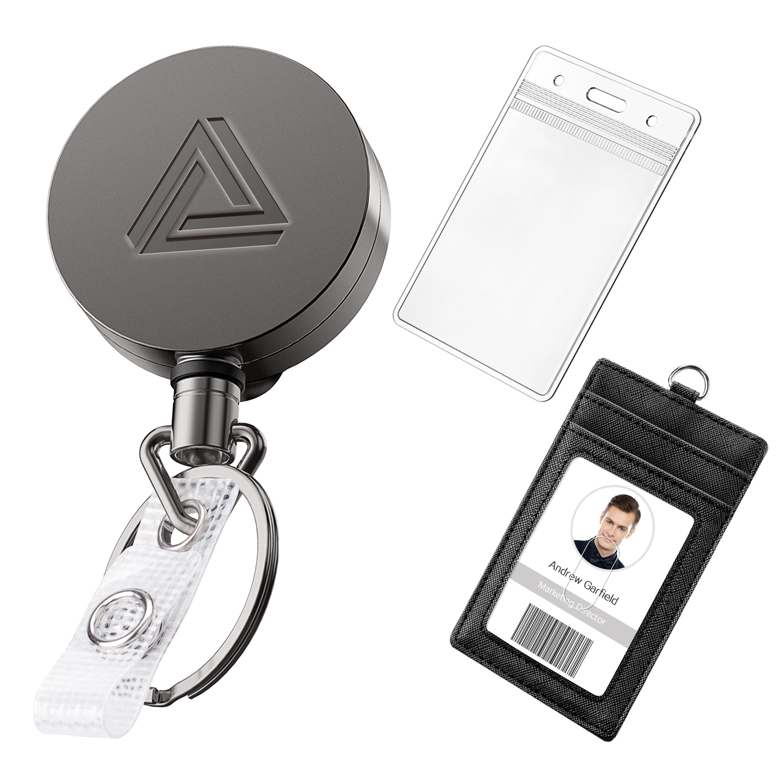 Heavy Duty Metal Retractable Badge Holder Reel with Belt Clip Key Ring and ID Badge Card Holders (Matt Black 1 Pack)