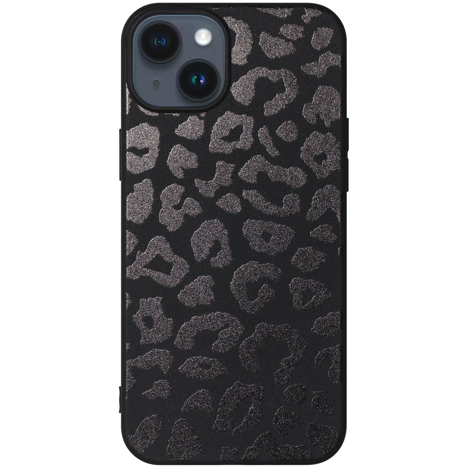 Mouzor Cute Phone Case for iPhone 14 Plus, Leopard Pattern iPhone 15 Plus Cases, Aesthetic Animals Art Pattern, Soft TPU Matte Finish Anti Fingerprint Shockproof Cover for Girls Women, Black