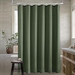 90 Inch Shower Curtain Olive Green Linen Extra Long