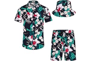 EISHOPEER Men's Flower Hawaiian Sets Casual Short Sleeve Shirt and Shorts Suits Outfits with Bucket Hats