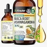 BIO KRAUTER Maca Root and Ashwagandha Tincture - Maca & Ashwagandha Supplements for Men & Women - Adaptogenic Liquid Supplement for Mood Support - Alcohol and Sugar Free Vegan Drops 4 Fl.Oz.