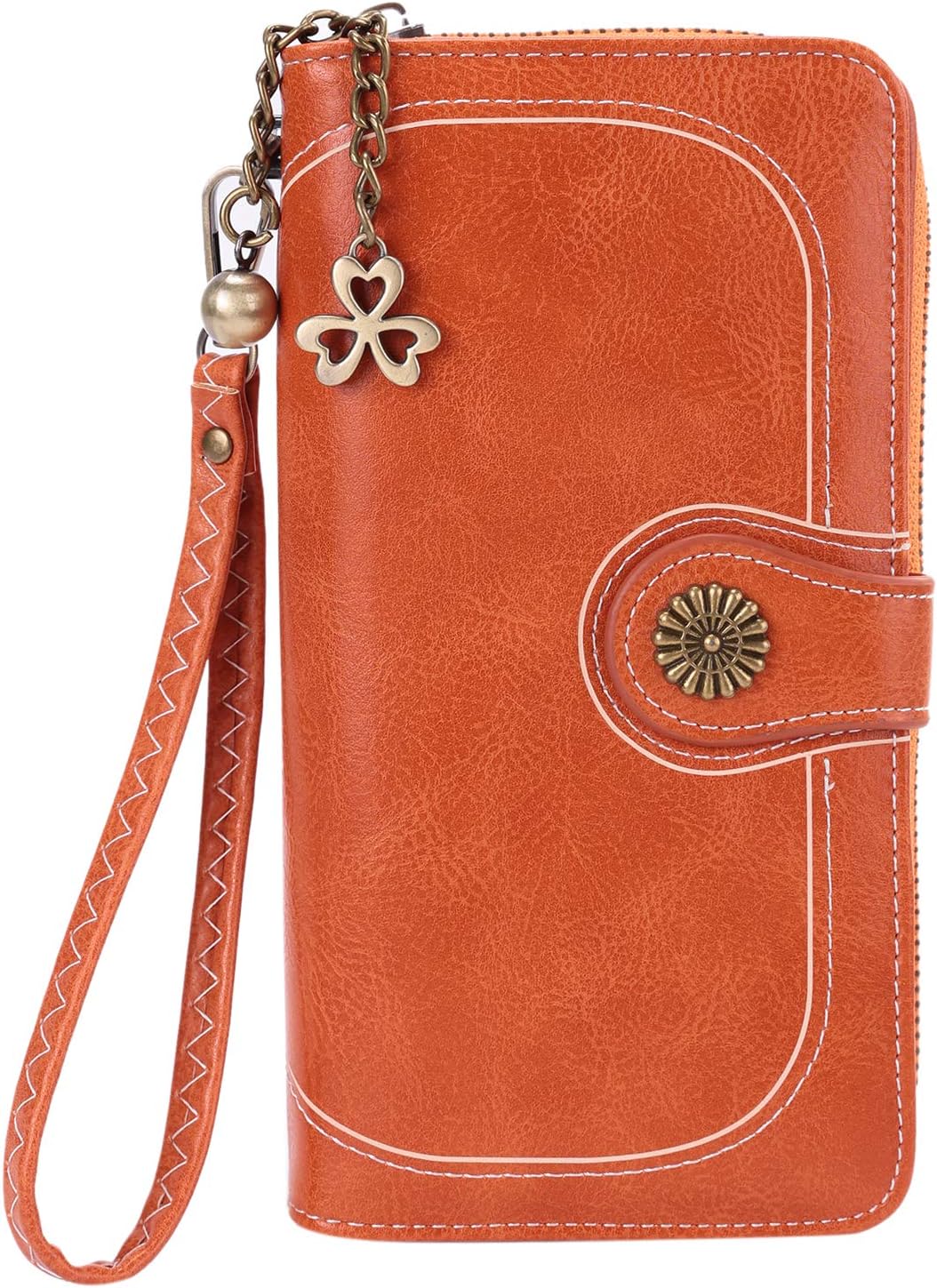 Women's Large Capacity Luxury Soft Wax Leather Clutch Wallet Card Holder Organizer Ladies Fashion Retro Purse (Orange L)