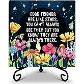 Friend Decor Desk Sign, Good Friends Are Like Stars Wood Sign, Gifts for Good Friends, Rustic Friendship Plaque Sign With Iron Stand, Farmhouse Home Office Decorations -69