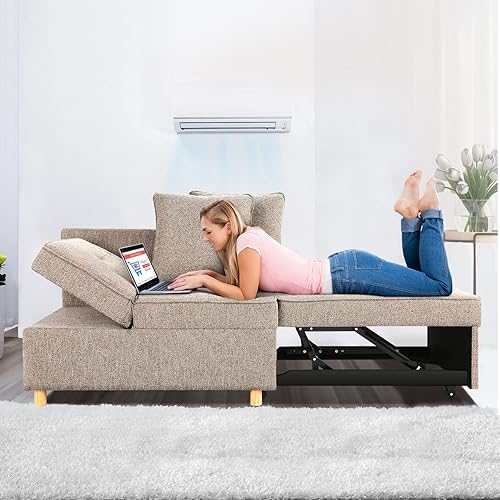 SEJOV Sofa Bed Chair 4-in-1 Convertible Chair Bed, 3-Seat Linen