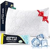 BETU Cooling Standard Pillow, Shredded Memory Foam Cool Pillow for Hot Sleepers, Adjustable Gel Firm Soft Support Bed Pillows for Back Pain and Side Sleeping, Birthday Gifts for Men, Women, Mom