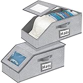 Stackable Hat Storage for Baseball Caps - Hat Organizer with Clear Window | 2PCS Stackable Storage with Clear Window Lid, Flip-Top Access, Space-Saving Hat Box for Closet, Breathable Fabric