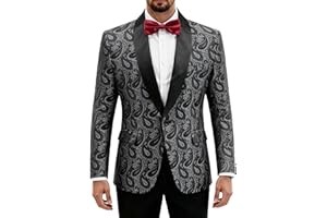 YND Men's Paisley Tuxedo Jacket, One Button Dress Suit Blazer, Floral Coat with Bow Tie for Dinner Party Prom Wedding