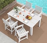 GREENVINES 5-Piece Outdoor Dining Set | HDPE | Patio Table and Chairs Sets for 4 | Patio Furniture | All Weather | Umbrella Hole | White | for Backyard Poolside Garden
