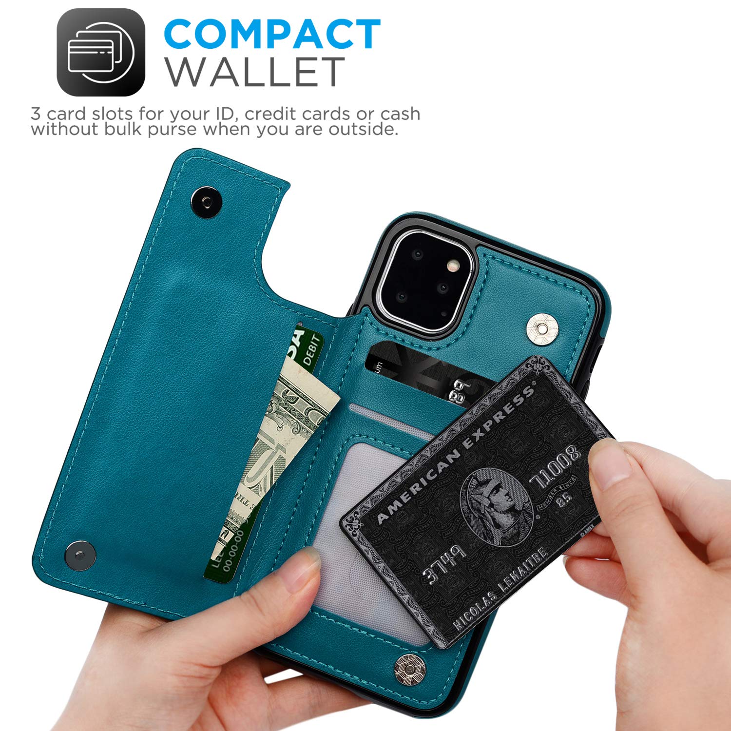 SUPWALL iPhone 11 Pro Max Wallet Case, Case with Card Holder Embossed Butterfly Premium PU Leather Double Magnetic Buttons Flip Shockproof Protective Cover for iPhone 11 Pro Max 6.5 inch, Blue