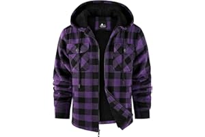 SCODI Men's Flannel Jacket Sherpa Lined Hoodies Zip Up Fleece Plaid Shirt Jackets Winter Outdoor Coat Warm Outwear