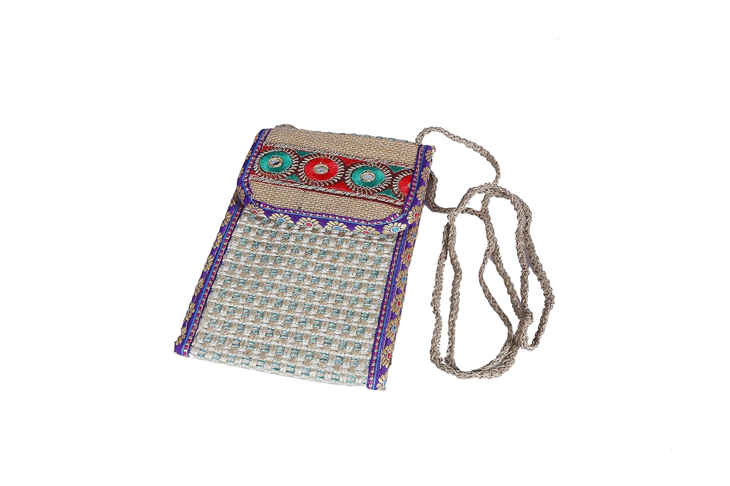csm girl's jute mobile pouches (multicolour) - pack of 2