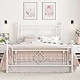 SHA CERLIN 14 Inches Queen Size Metal Platform Bed Frame/Vintage Iron-Art Headboard and Footboard/Mattress Foundation for Storage/No Box Spring Needed/Noise-Free/Easy Assembly/White