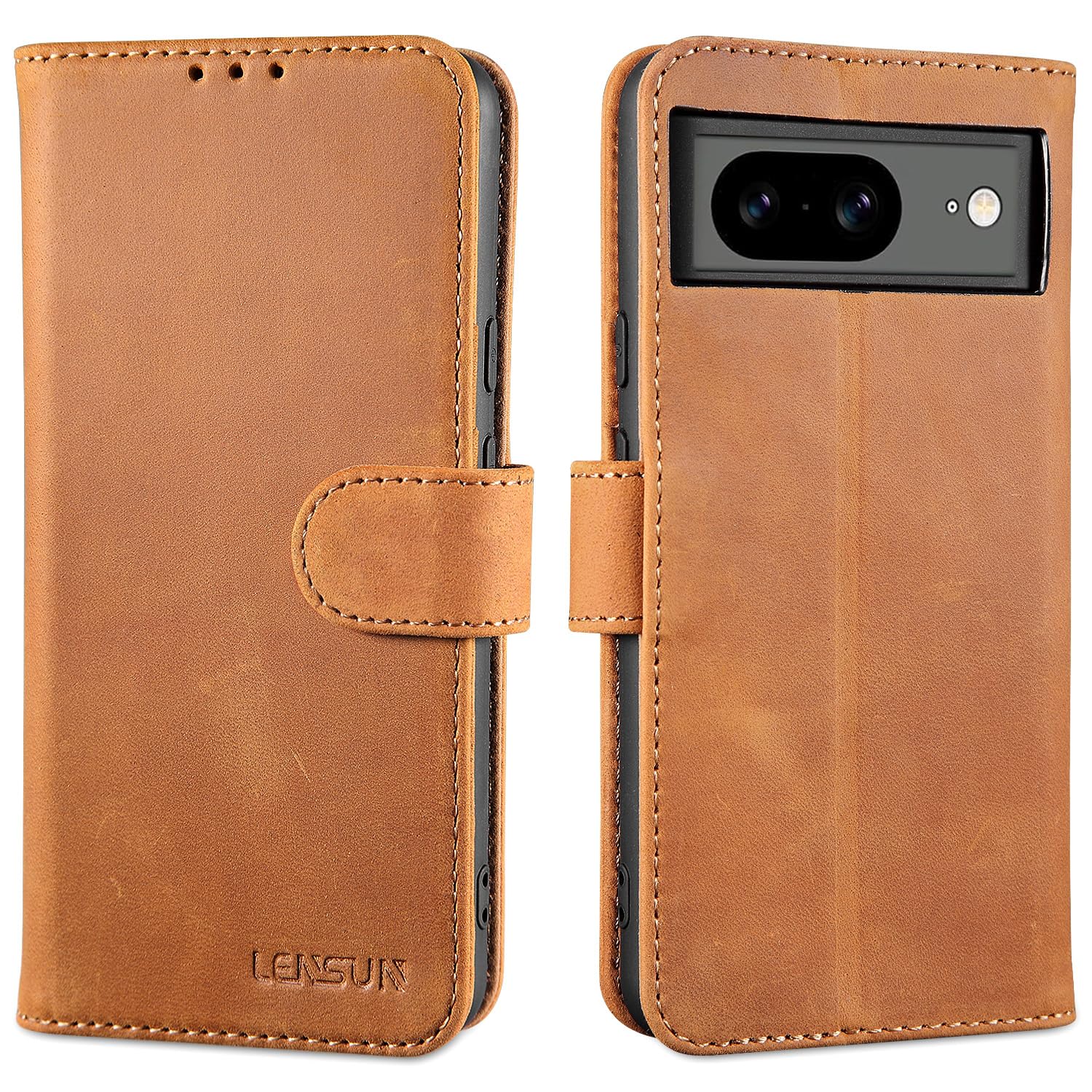 LENSUN Genuine Leather Case for Google Pixel 8, Mobile Phone Case [Genuine Leather] [Magnetic Closure] [Card Slot] Mobile Phone Case Leather Case for Google Pixel 8 5G - Vintage Brown