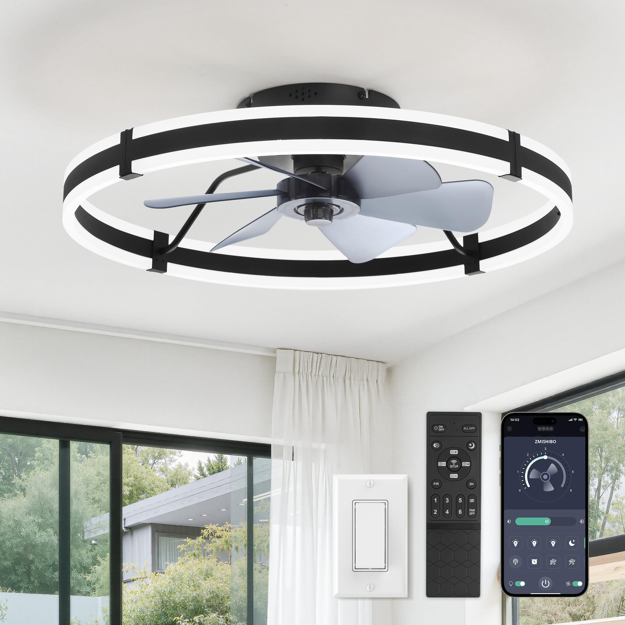 ZMISHIBO 24 Inch Ceiling Fans with Lights and