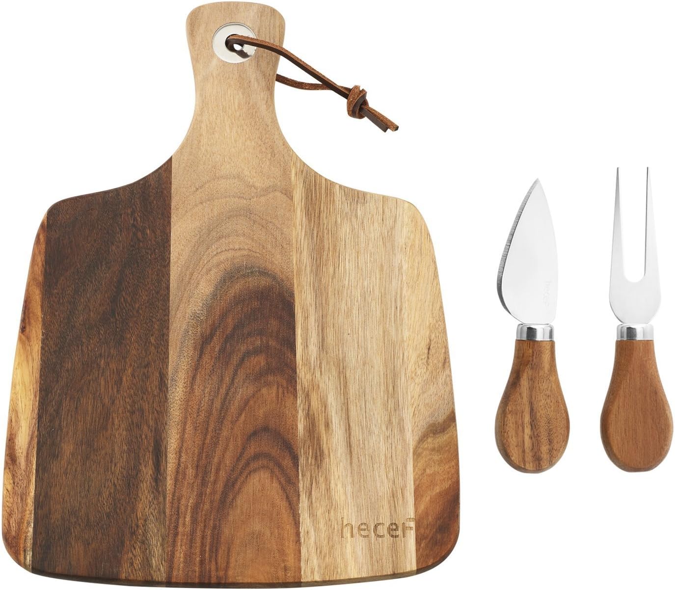 Hecef Cheese Board Set 3,a Acacia Wood Cheese Plate & a Cheese Knife & a Cheese Fork