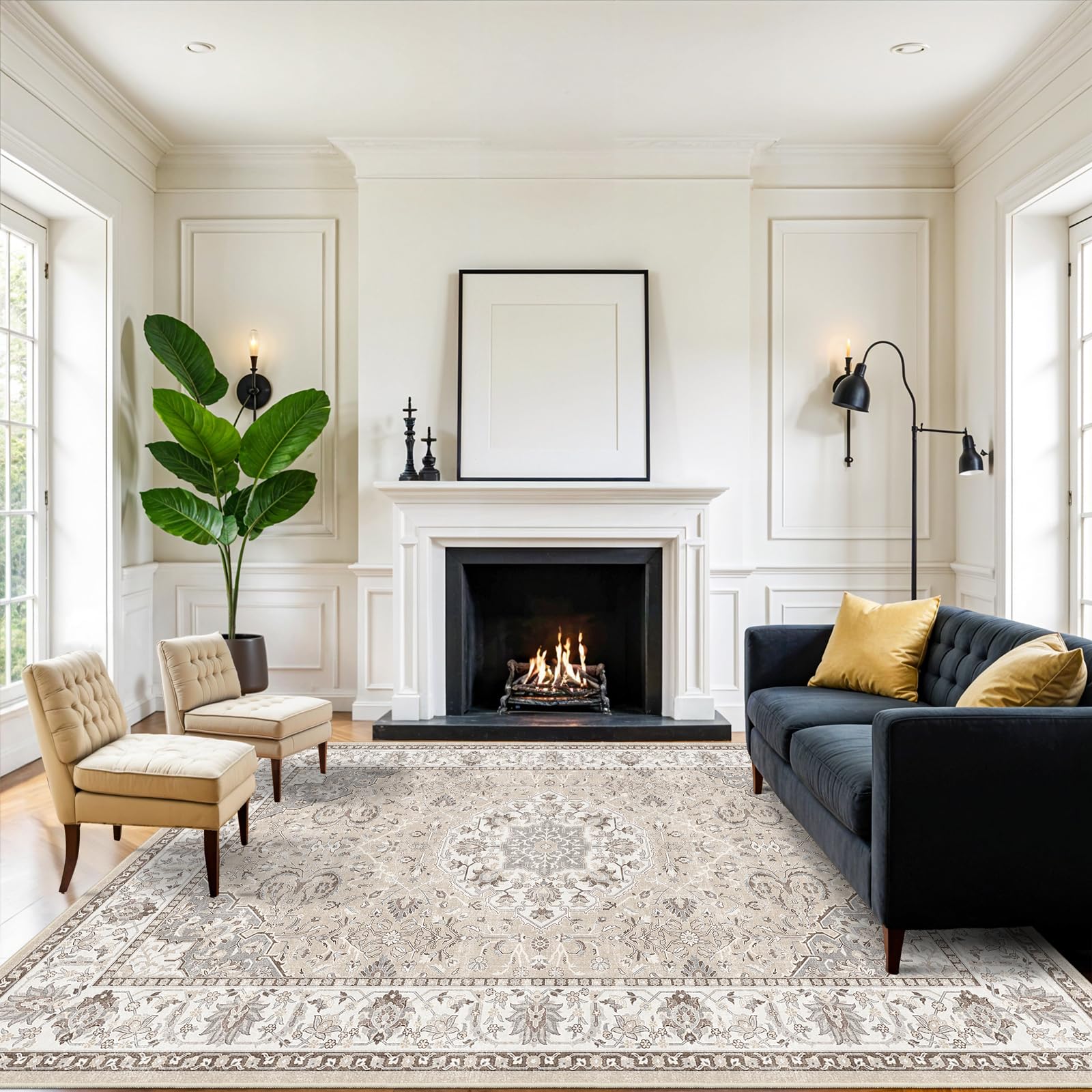 Photo 1 of ** SIMILAR** 8x10 Area Rugs for Living Room: Floral Washable Rug Vintage Large Soft Boho Non-Slip Carpet Indoor Floor Stain Resistant Carpets for Bedroom Dining Room Farmhouse Nursery Home Office Dark Green