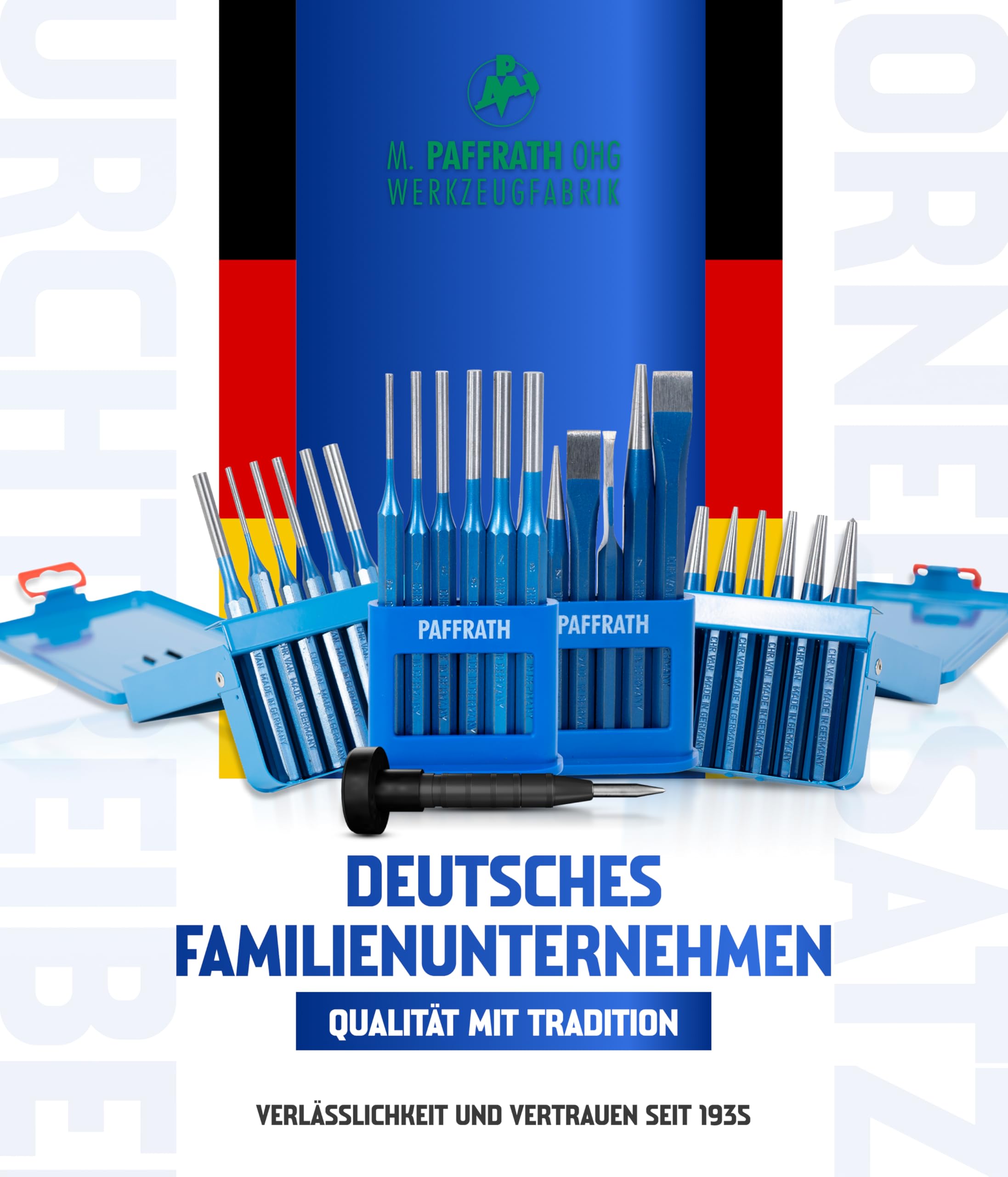 Paffrath® Durchtreiber- und Körnersatz 6-teilig – Präzise geschliffene Spitzen für exakte Markierungen – Hochwertiger Chrom-Vanadium-Stahl für maximale Haltbarkeit – Made in Germany 6