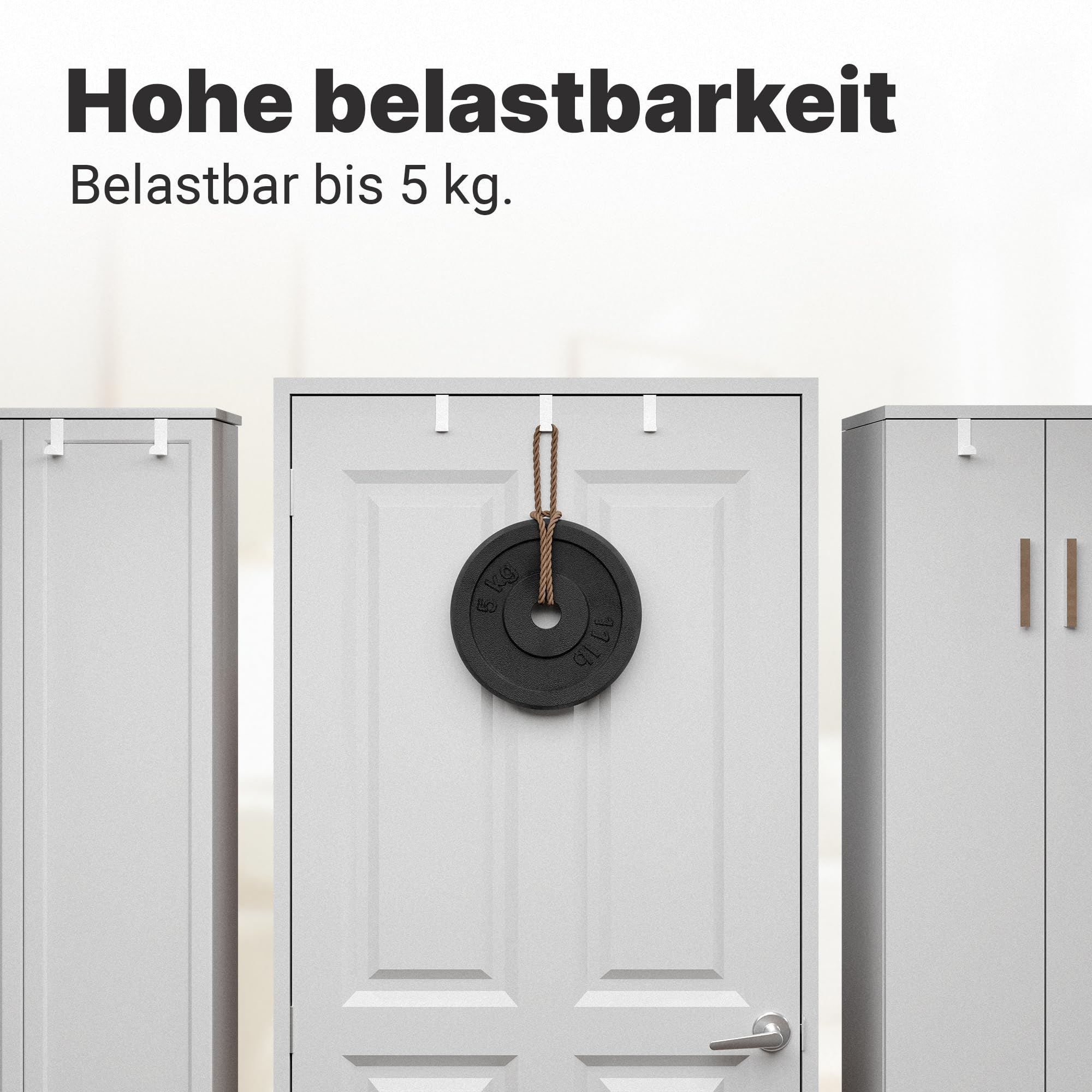 Minismus Türhaken zum Einhängen – Edelstahl Kleiderhaken Tür – Einzeln verwendbare Türgarderobe Haken Garderobenhaken – Aufhängehaken – Einhängehaken 4er Set (Weiß) 5
