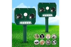 JAHY2TECH 2 Pack 2024 Ultrasonic Animal Repellent Waterproof Cat Repellent Outdoor, Solar Animal Deterrent Deer Repellent Devices with PIR Sensor to Keep Cats Deer Squirrels Skunks Dogs Out of Yard Permanently