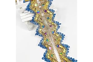 VOOMOLOVE Length15 Yards Width4cm/1.97Inch, Blue Sequin Trim Craft Ribbon Decorated Gimp Trim for Wedding Bridal, Performance Costumes or Jewelry, Crafts and Sewing （Blue/Colorful Sequins）