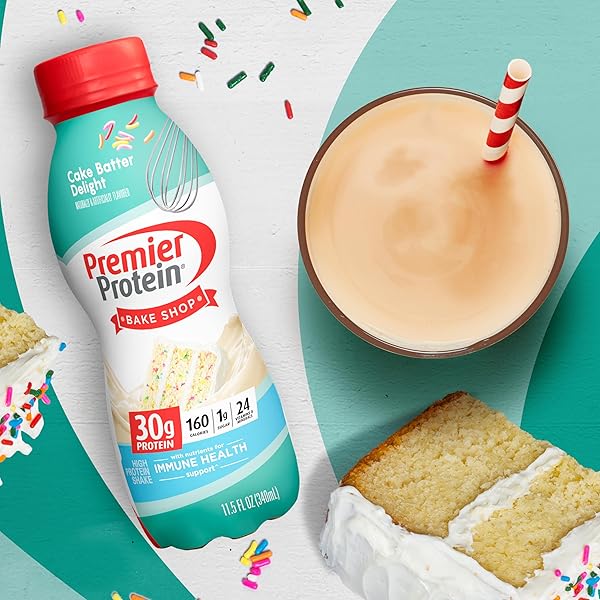 PREMIER PROTEIN SHAKE, CAKE BATTER, 30G PROTEIN, NO ADDED SUGAR, 24 VITAMINS & MINERALS TO SUPPORT IMMUNE HEALTH, 11.5 FL OZ, 1 PACK