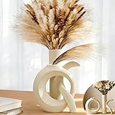 Assemble OK Ceramic Vase Set of 2 for Home Decor, Modern Boho Ins Style Matte Sculptural Flower Vase for Table Centerpiece, Living Room, Shelf, Mantle, Housewarming Gift (Beige White)