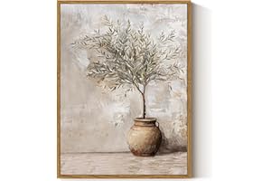 ARPEOTCY Vintage Framed Canvas Wall Art, 12x16inch, Farmhouse Olive Tree in Vessel Wall Decor, Still Life Art Prints Home Dec