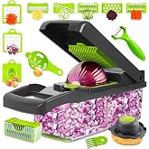 Kitchenvelly Vegetable Chopper 16 in 1 with Container, Veggie Chopper Food Chopper and Dicer, Onion Chopper Vegetable Cutter with 8 Stainless Steel Blades, Easy Meal Prep Kitchen Tool, Green