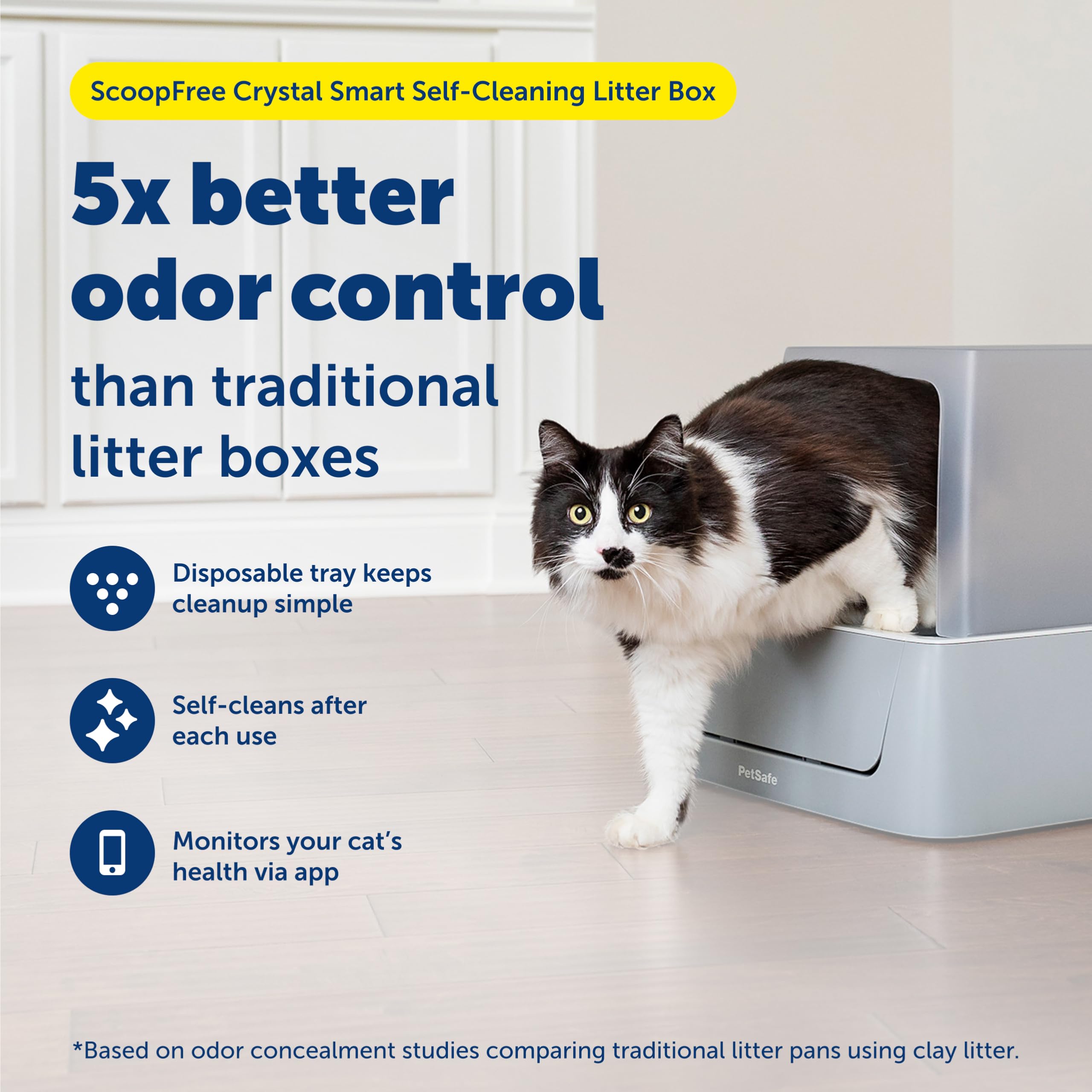 PetSafe ScoopFree Crystal Pro Self-Cleaning Automatic Litter Box - Uncovered Motion-Sensing Cat Box with Integrated Health Counter & App - Includes 1 Disposable Crystal Litter Tray - View 2