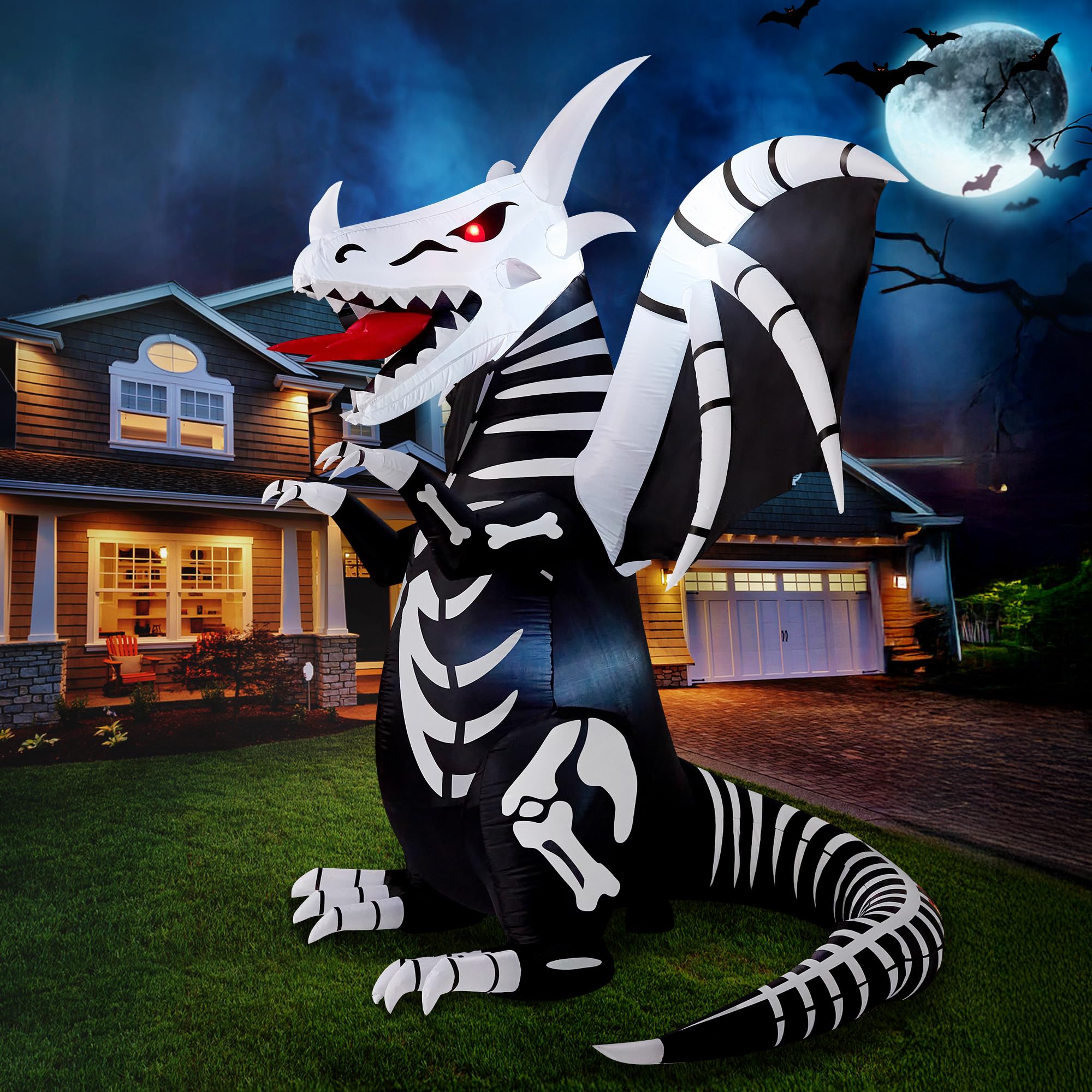 Photo 1 of Joiedomi 8 FT Tall Halloween Inflatables Outdoor Decoration, Blow Up Yard Decoration Inflatable Skeleton Dragon, Scary Halloween Decorations with Red LED Eyes for Lawn Garden Decor
