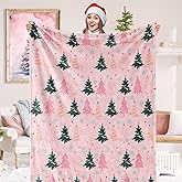 JarThenaAMCS Christmas Fuzzy Blanket 60 x 50 Inch Pink Green Xmas Tree Soft Throw Blanket for Winter Home Chair Sofa Couch Bed