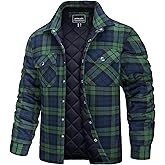 TACVASEN Men's Flannel Shirt Quilted Lined Theraml Winter Coat Button Down Insulated Flannel Shirts Jacket