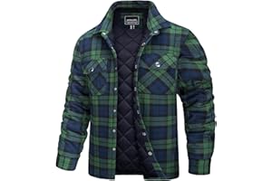 TACVASEN Men's Flannel Shirts Jackets Quilted Lined Lightweight Casual Long Sleeve Button Down Jacket