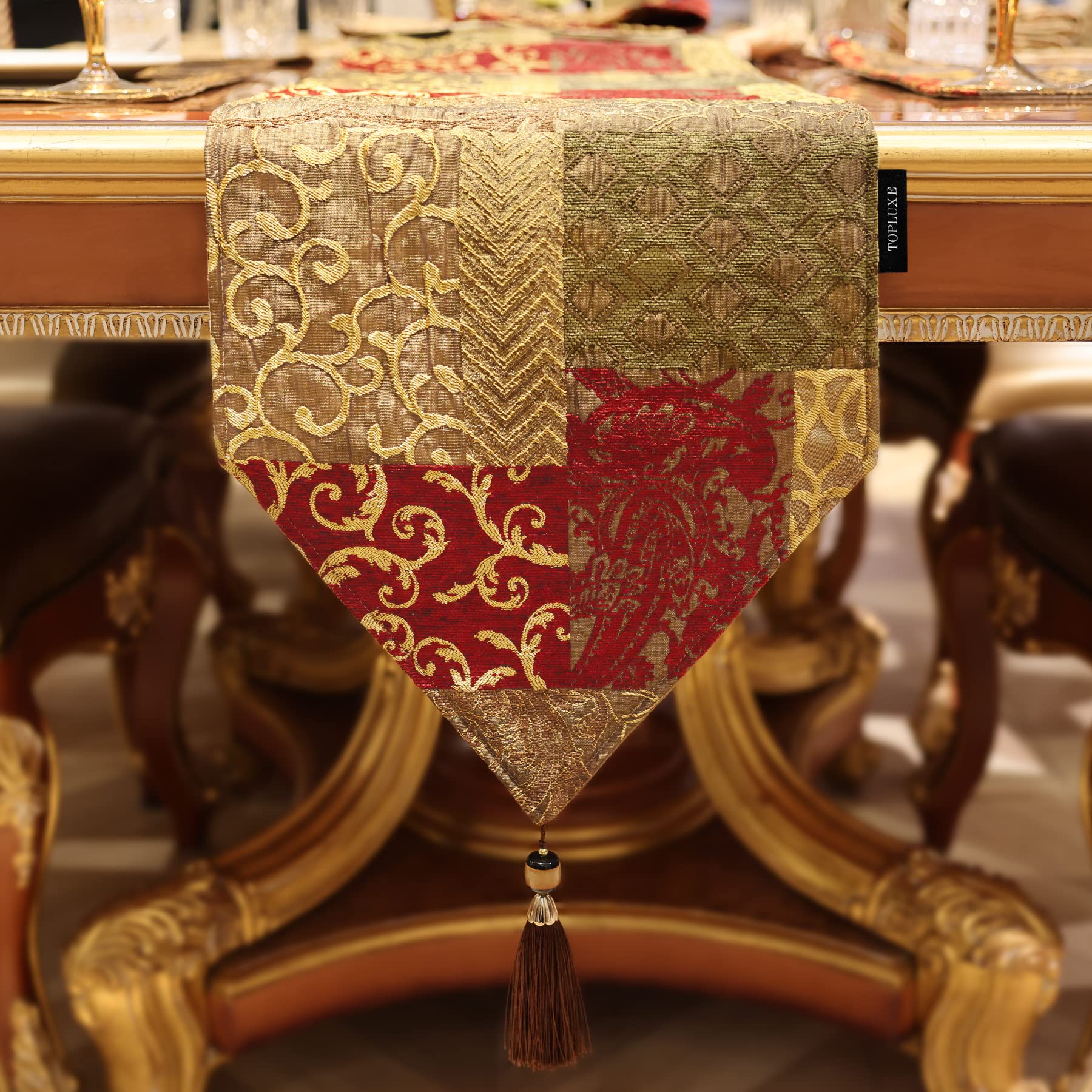 TOPLUXE Table Runner with Tassels, Table Runner for Dining Room/Restaurant/Banquet/Festival Decoration (33x228cm, Patchwork)