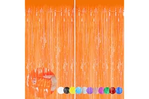 YEURFONTASY Orange 2 Pack Metallic Tinsel Foil Fringe Curtains, 3.3x8.3 Feet Orange Streamers for Party, Door Streamers Party Decorations, Party Streamers for Birthday Christmas Party Decorations