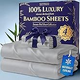DECOLURE 100% Viscose Derived from Bamboo Sheets King Size - Luxury 4 Pc Naturally Cooling Sheets, Ultra Soft Bed Set - Deep 17" Pockets, Durable Double Stitching, Oeko Tex Standard (Light Grey)