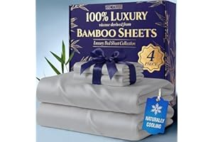 DECOLURE 100% Organic Bamboo Viscose Sheets King Size 4 pcs - Ultra Soft & Luxuriously Cooling, 16" Deep Pocket, Double Stitc