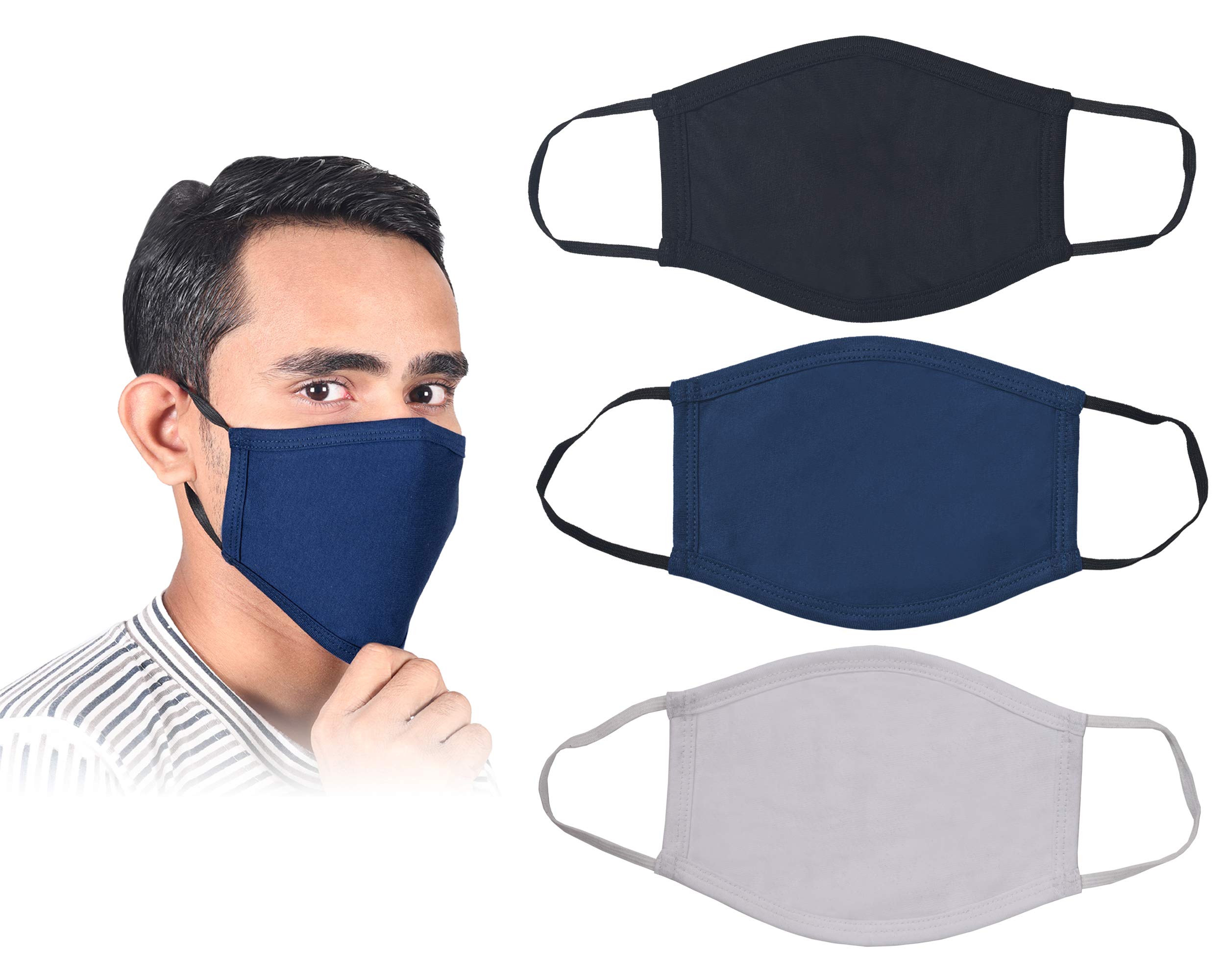 3 piece Cotton Reusable Face Masks - Protective Fabric Cover, Washable & Breathable Mouth Mask Bandanas For Men and Women