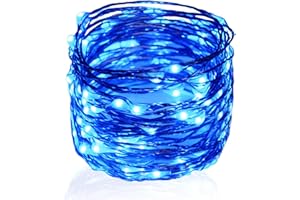 Twinkle Star 100 LED Silver Wire String Lights, 33ft Battery Operated Indoor Fairy String Lights, Holiday Decorative Wreath Christmas Tree Wedding Party Decoration (1 Pack, Blue)
