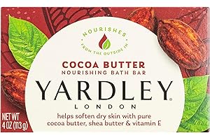 Yardley London Nourishing Bath Soap Bar Cocoa Butter, Helps Soften Dry Skin with Pure Cocoa Butter, Shea Butter & Vitamin E, 4.0 oz Bath Bar, 1 Soap Bar