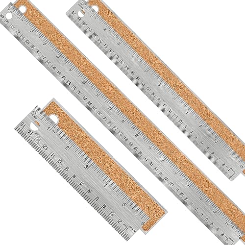 Metal Ruler Set [6+12+18 Inch] – Stainless Steel Rulers with Cork ...