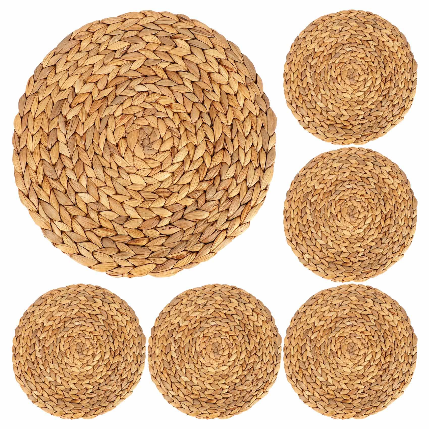 Folceretsc Round Woven Placemats, Water Hyacinth Woven Rattan Placemats Round Braided Rattan Tablemats Non- Insulation Pads