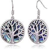 Tree of Life Earrings For Women | Barzel 18K White Gold Plated Created Abalone Tree Of Life Dangling Earrings