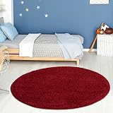 THE RUGS Shaggy Living Room Rug 120 cm Round Red 30 mm Thick 100% Polypropylene