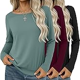 Oakgarden 3 Pack Women's Boat Neck Shirts Long Sleeve Banded Bottom Tunic Tops Loose Fit Fall Casual Basic Layering Tees