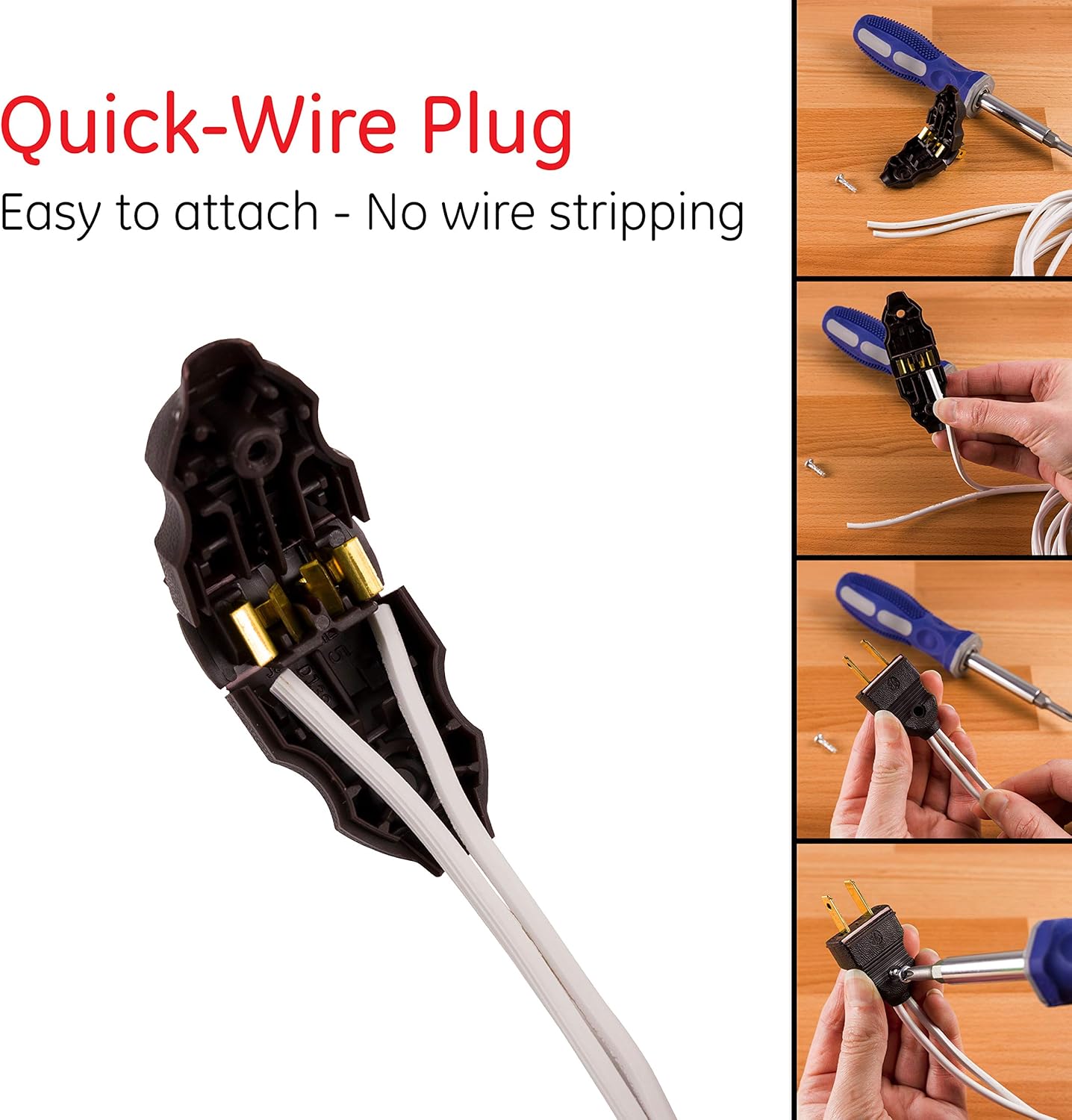 GE 4306-31W5, Black, Household, DIY Repair, Replacement Plug Fix, Ideal for Lamps, TVs and Small Appliances, Indoor Rated, UL Listed, 54268, 1 Pack - Electric Plugs - 