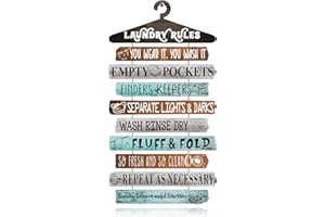 YLOLUL 10 Pcs Rustic Laundry Room Rules Hanging Funny Wall Plaque Vintage Wall Sign Decor for Bathroom